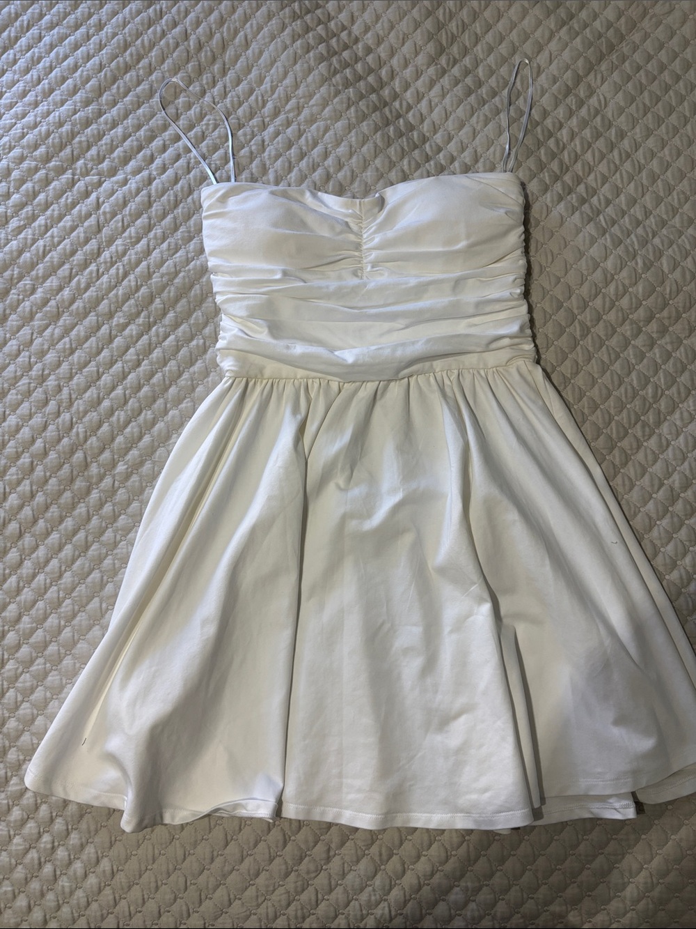Express White Spaghetti-Strap Ruched Bodice Mini Dress